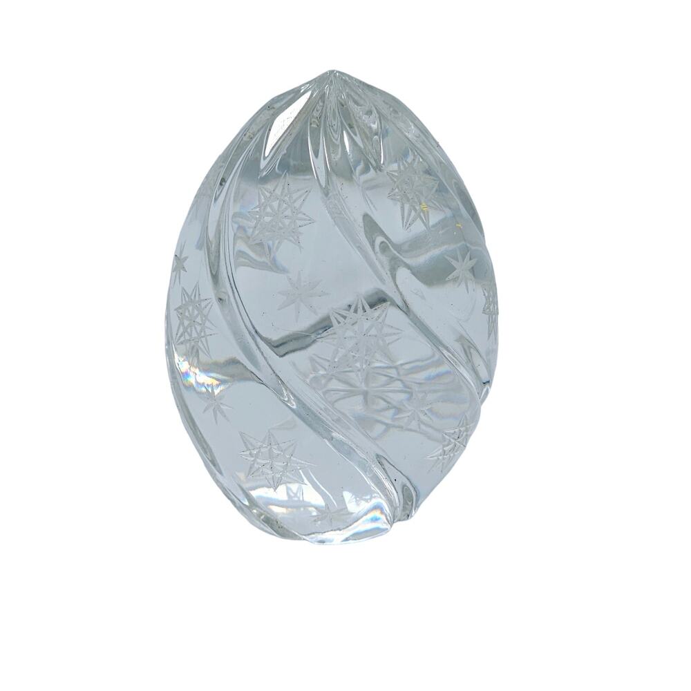 Vintage Glass Egg Cut Crystal Marked 2000 Paper Weight Decorative 3.5"